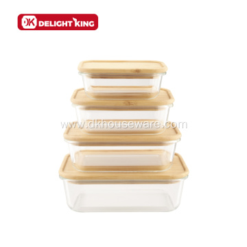 Eco-friendly Bamboo Lid Glass Food Container With Design